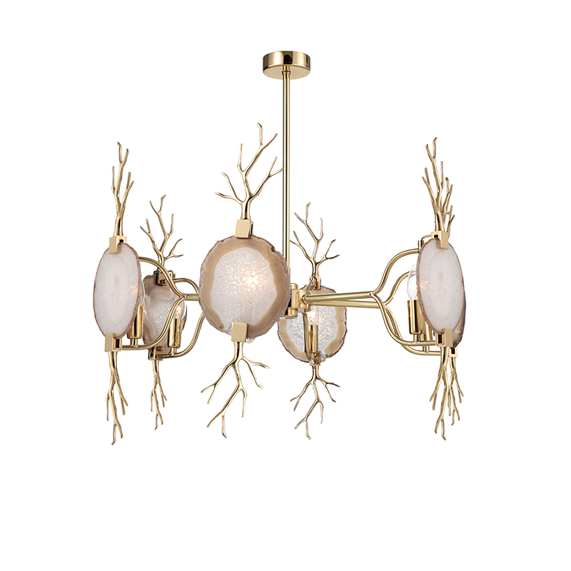 Brass & Natural Agate Slice Chandelier Collection - Image 9