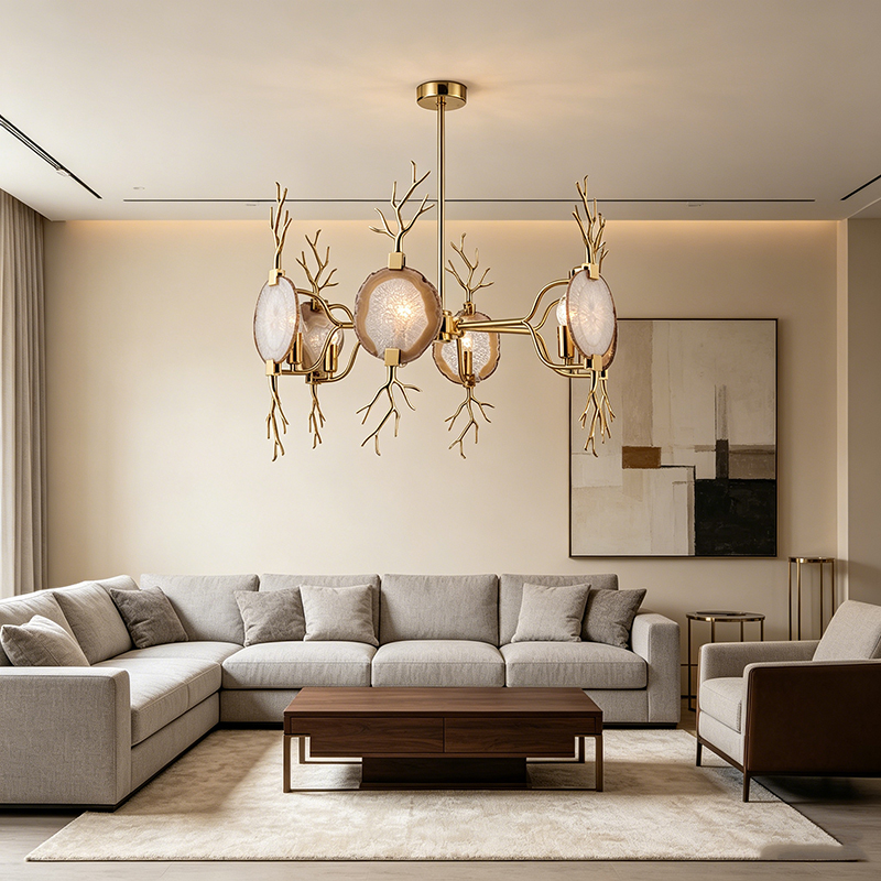 Brass & Natural Agate Slice Chandelier Collection - Image 7