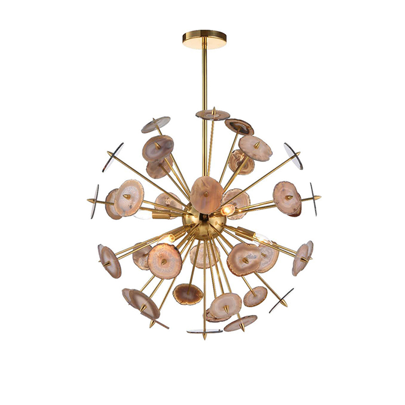 Brass & Natural Agate Slice Chandelier Collection - Image 12