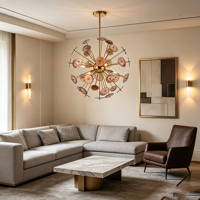 Brass & Natural Agate Slice Chandelier Collection - Image 10