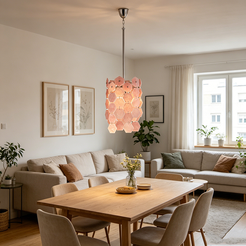 Pink Crystal Hexagon Pendant Light Collection