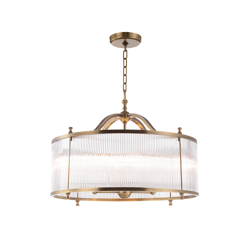 Art Deco Brass & Ribbed Glass Pendant Lights, Modern Classic Hanging Fixtures - Image 10
