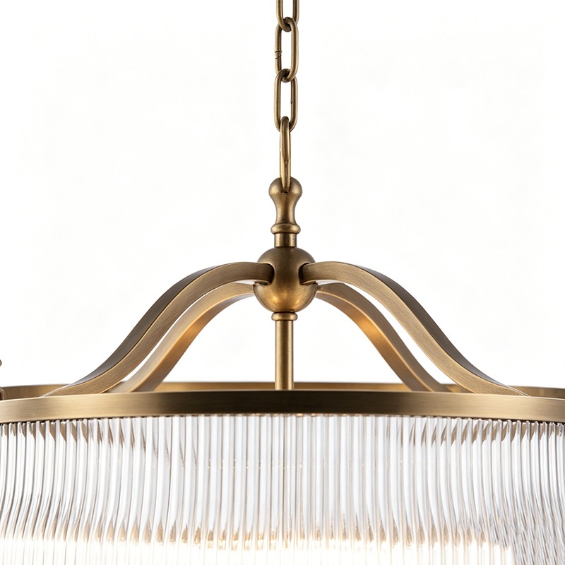Art Deco Brass & Ribbed Glass Pendant Lights, Modern Classic Hanging Fixtures - Image 9