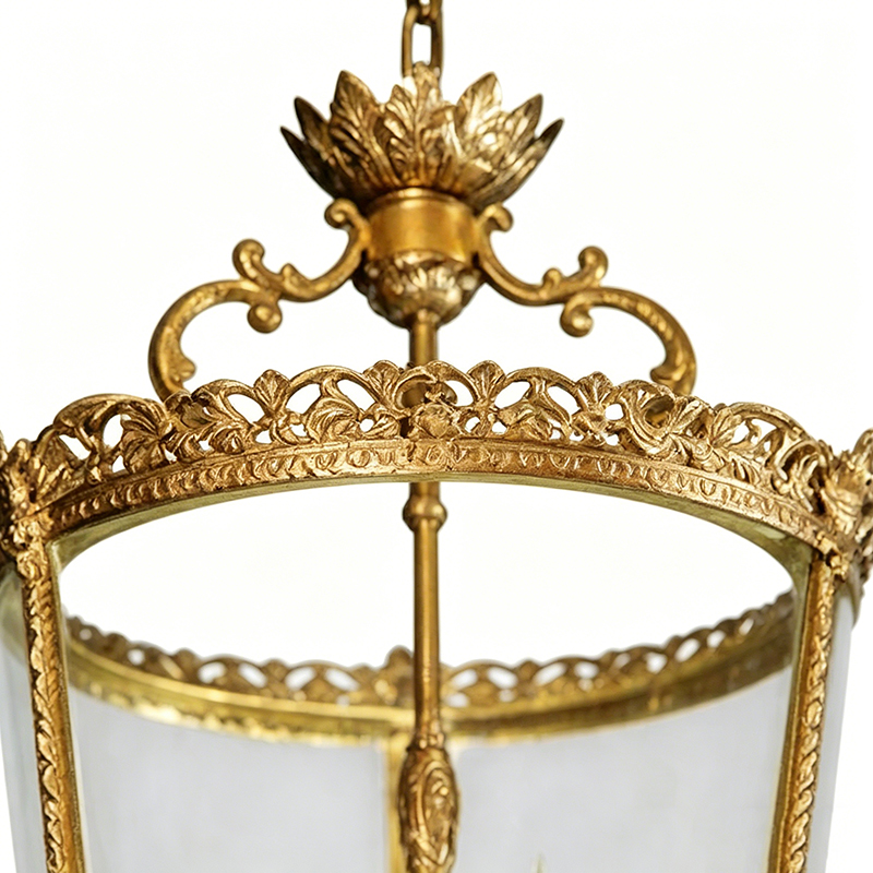 Ornate Brass & Glass Lantern Pendant Set - Image 5