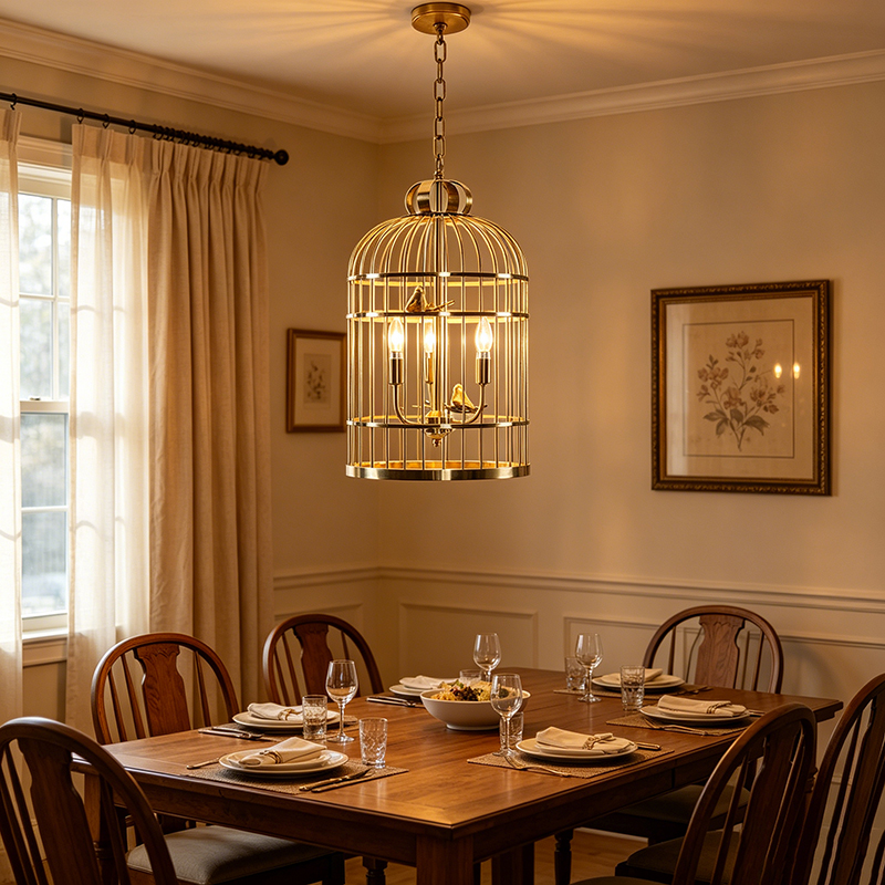 Brass Cage & Birdcage Pendant Light Duo - Image 4