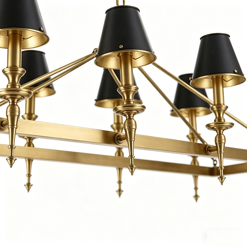 Linear Brass & Black Tapered Shade Chandelier - Image 2