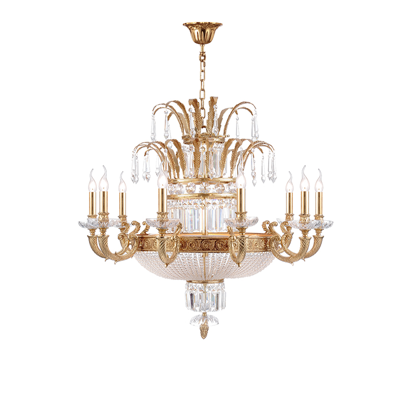 Ornate Brass & Crystal Empire Chandelier Set - Image 6