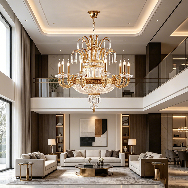 Ornate Brass & Crystal Empire Chandelier Set - Image 4