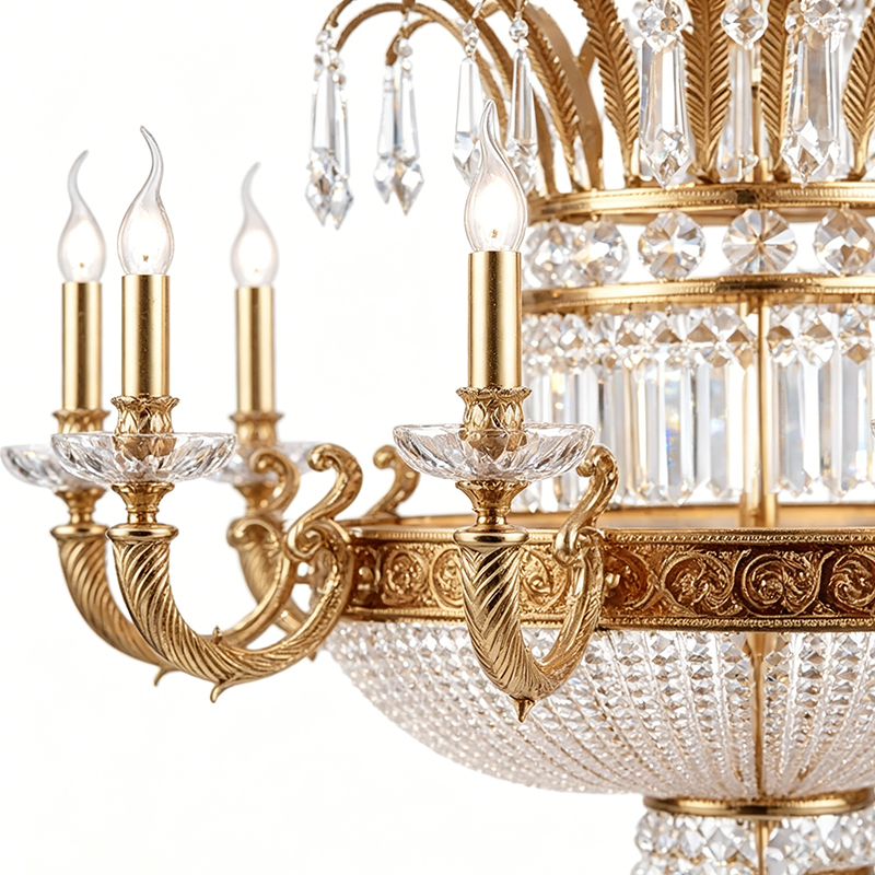 Ornate Brass & Crystal Empire Chandelier Set - Image 5