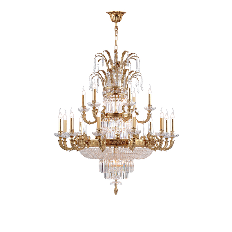 Ornate Brass & Crystal Empire Chandelier Set - Image 3