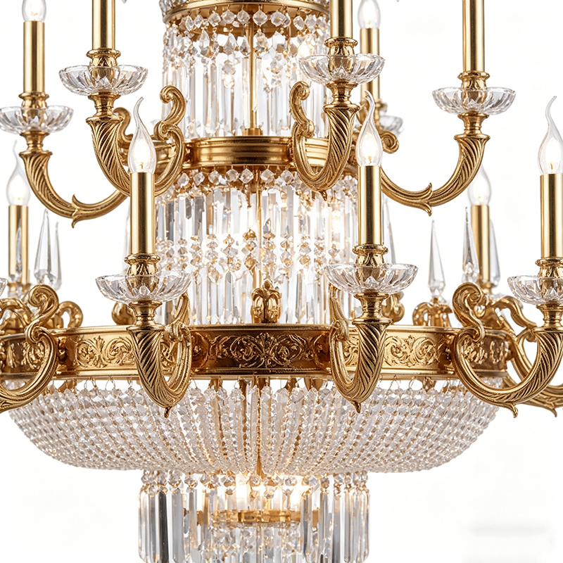 Ornate Brass & Crystal Empire Chandelier Set - Image 2