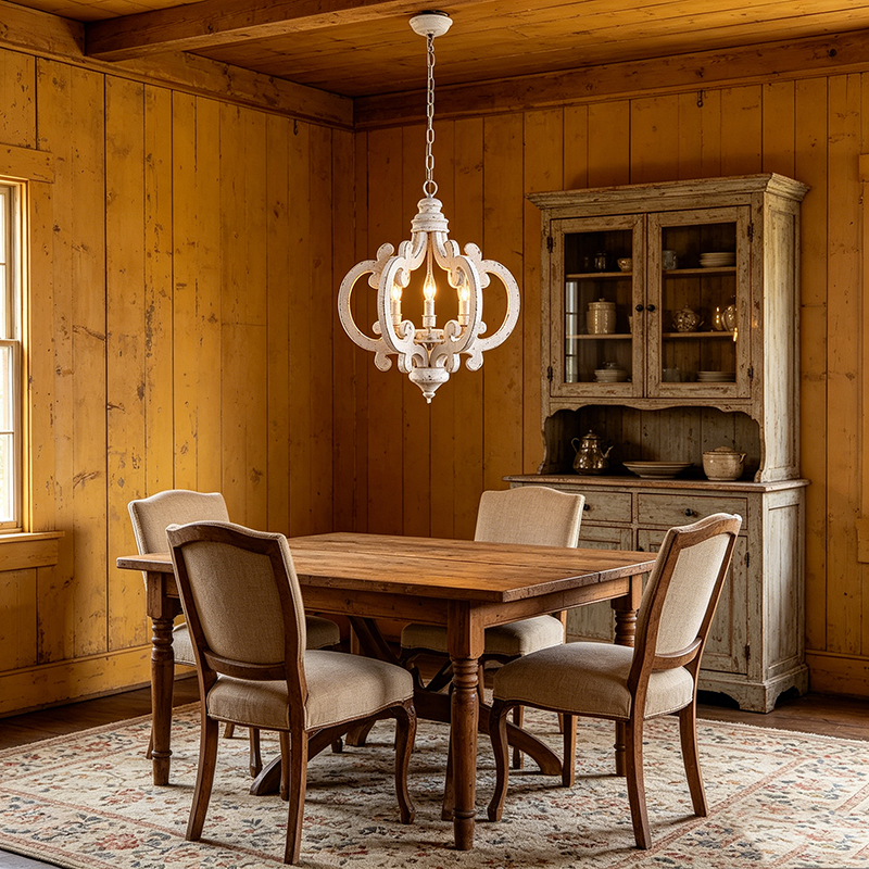 Distressed Wood & Metal Ornate Cage Lights Set