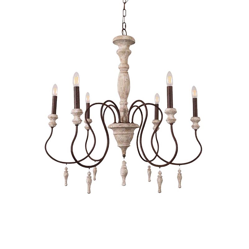 Distressed Wood & Iron Candle Chandelier - Image 3