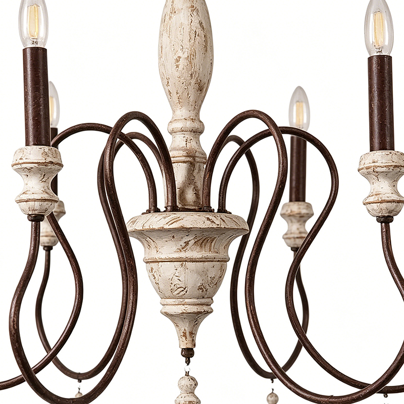 Distressed Wood & Iron Candle Chandelier - Image 2