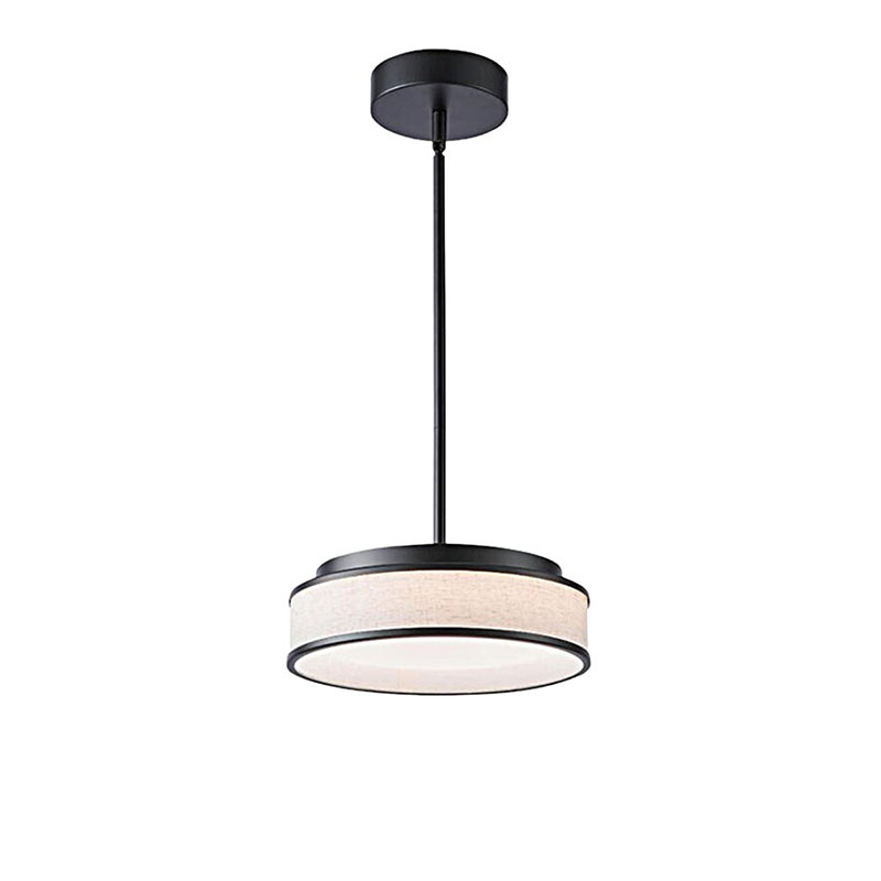 Black Metal & Beige Fabric Drum Pendant Light - Image 3