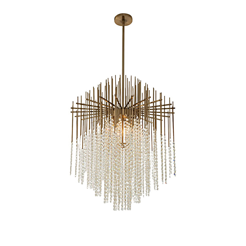 Brass Spiked Frame Crystal Chandelier Duo - Image 3