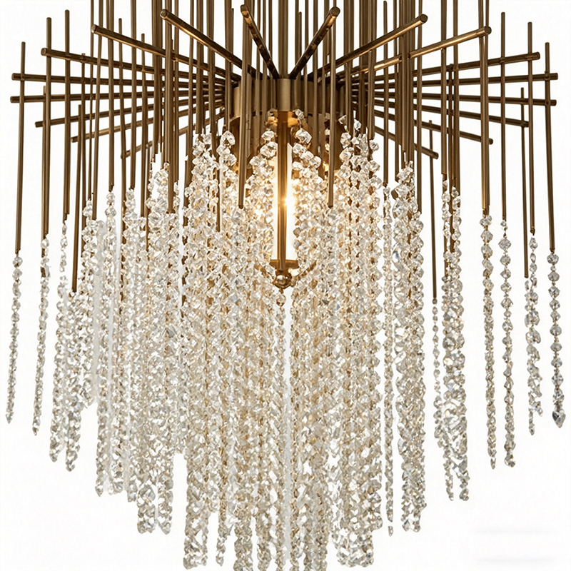 Brass Spiked Frame Crystal Chandelier Duo - Image 2