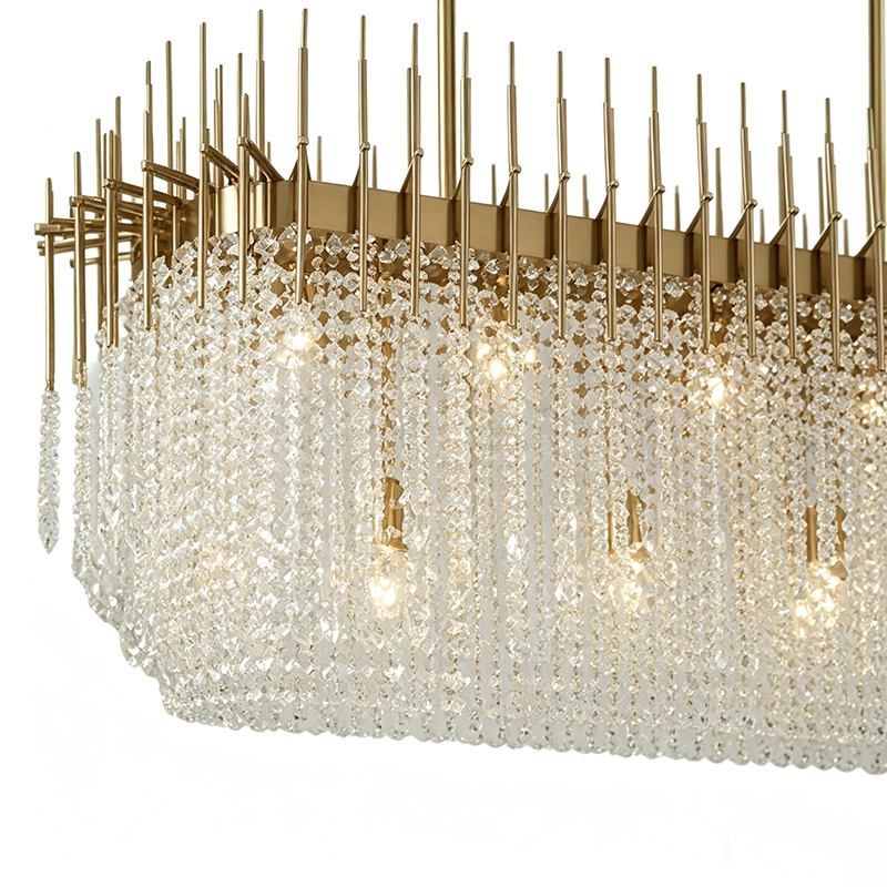Brass Spiked Frame Crystal Chandelier Duo - Image 5