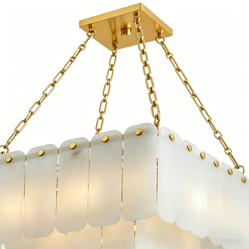 Layered Alabaster & Gold Chain Chandelier Duo - Image 2