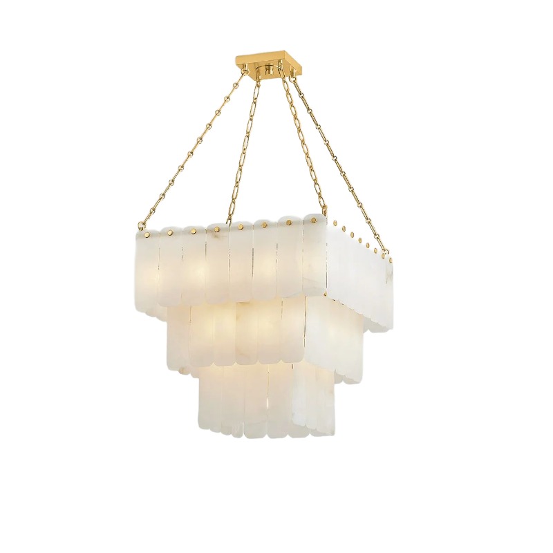Layered Alabaster & Gold Chain Chandelier Duo - Image 6