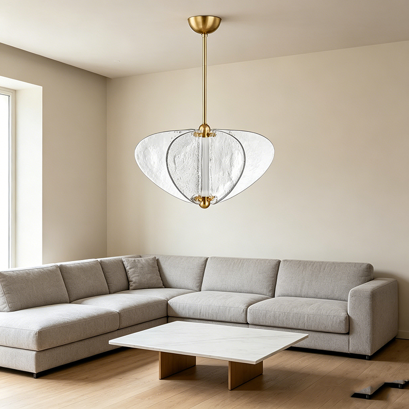 Hammered Glass & Brass Pendant Light Duo