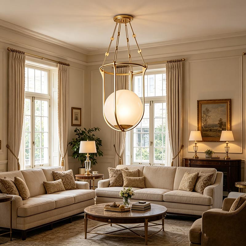 Modern Cage Frame Glass Globe Pendant Light Set