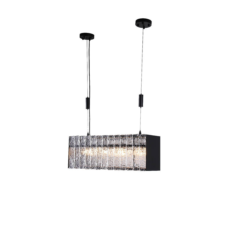 Linear Black Frame Rippled Textured Glass Chandelier - Image 3