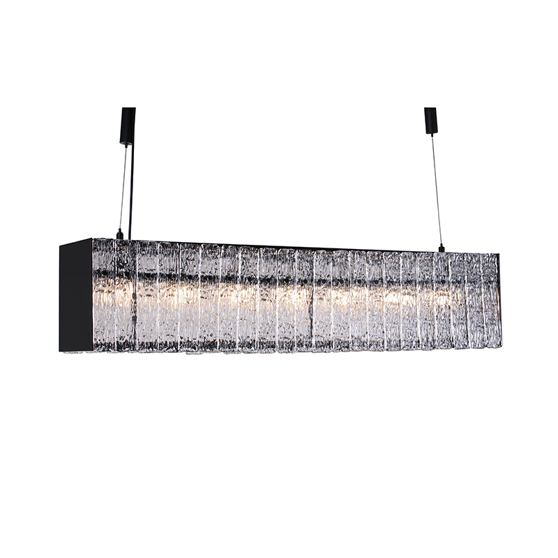 Linear Black Frame Rippled Textured Glass Chandelier - Image 6