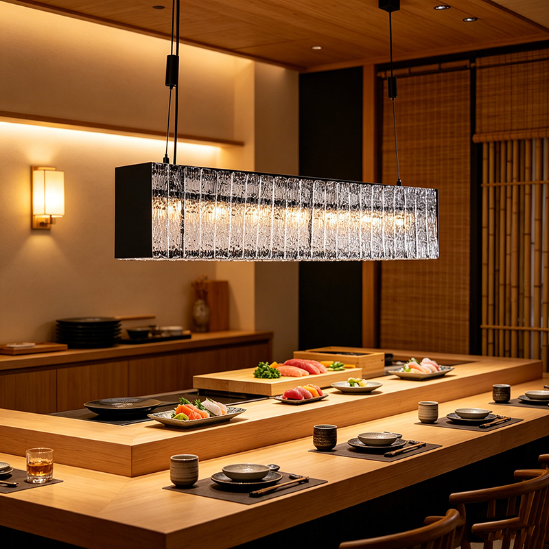 Linear Black Frame Rippled Textured Glass Chandelier - Image 5