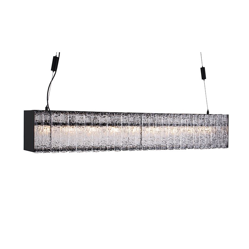 Linear Black Frame Rippled Textured Glass Chandelier - Image 9