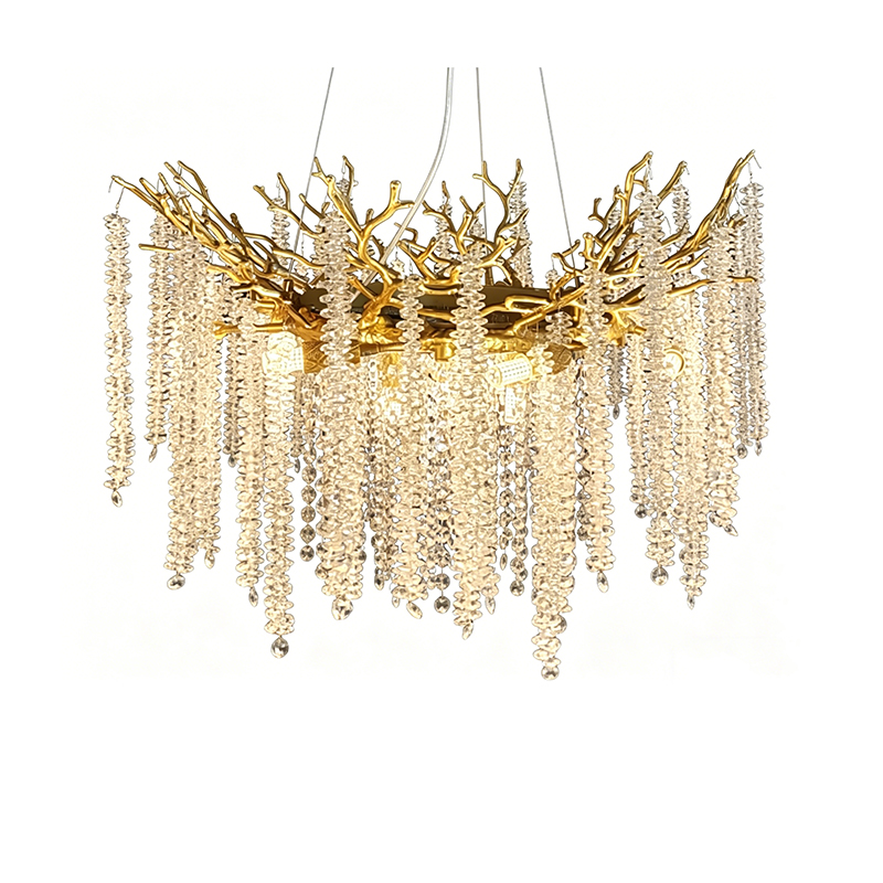 Golden Branch Aluminum Chandelier With Crystal Strands - Image 3