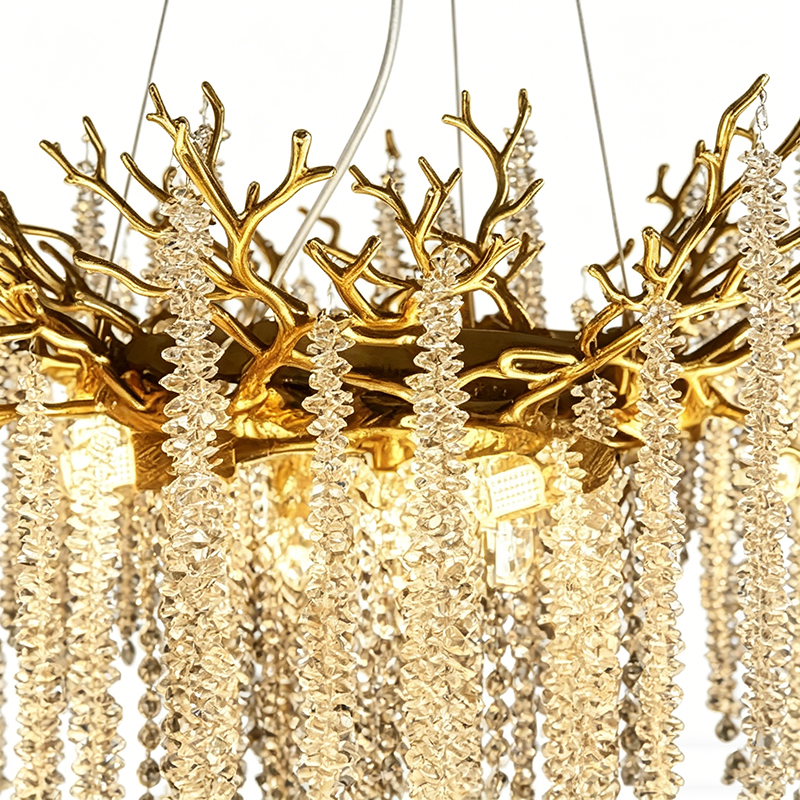 Golden Branch Aluminum Chandelier With Crystal Strands - Image 2