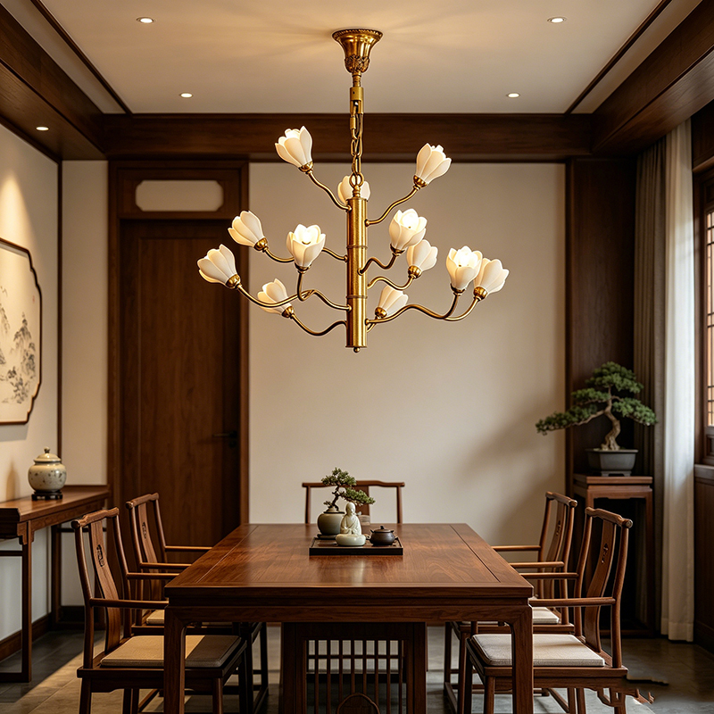Floral Brass Chandelier Series With Flower Glass Shades - Image 4