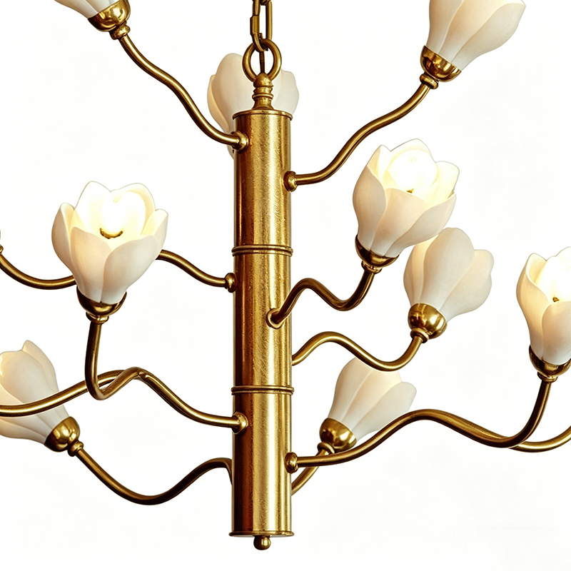 Floral Brass Chandelier Series With Flower Glass Shades - Image 5