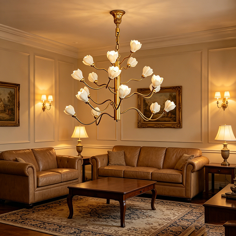 Floral Brass Chandelier Series With Flower Glass Shades - Image 7