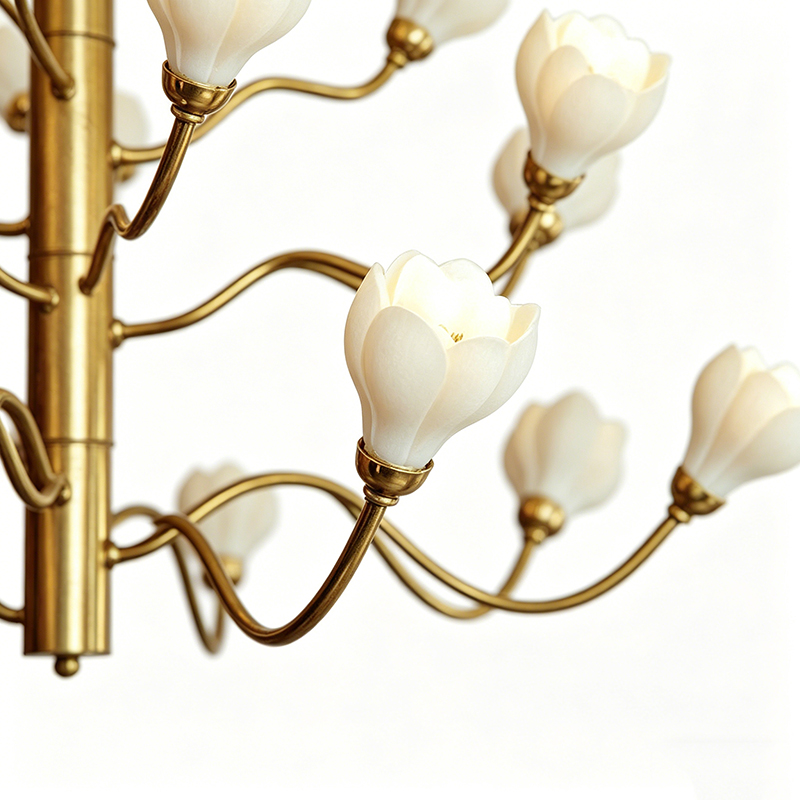 Floral Brass Chandelier Series With Flower Glass Shades - Image 8