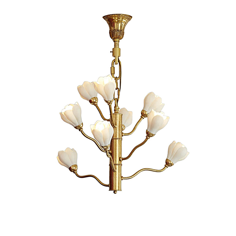 Floral Brass Chandelier Series With Flower Glass Shades - Image 3
