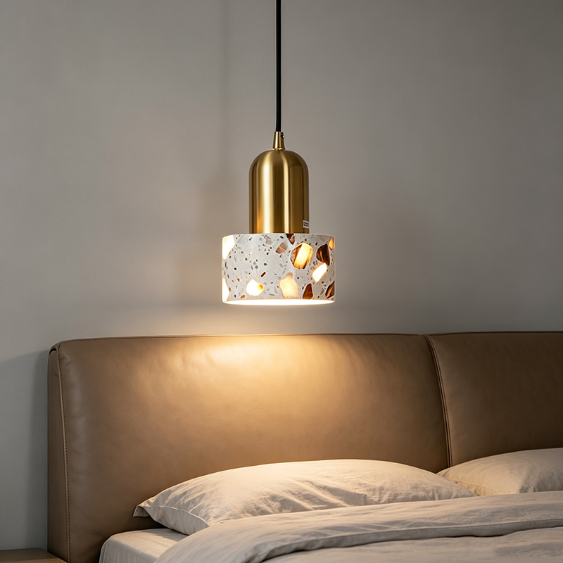 Modern Brass & Terrazzo Pendant Lights, Mixed-Shape Minimalist Hanging Fixtures