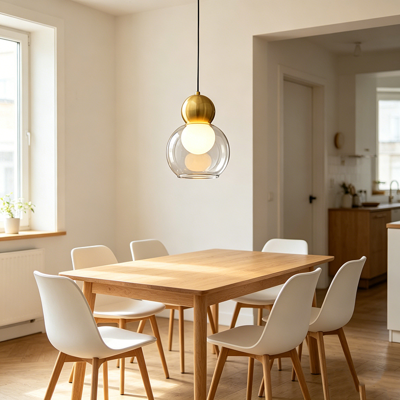 Minimalist Polished Brass Pendant Lights, Multi-Form Clear Glass Decor Fixtures