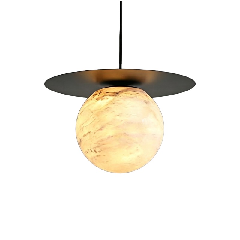 Modern Black Brass & Alabaster Pendant Lights, Multi-Size Planetary Style Hanging Fixtures - Image 3
