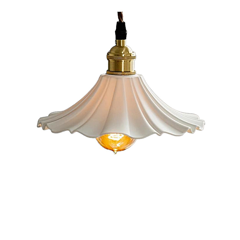 Brass & Ceramic Ruffled Pendant Light Duo - Image 3