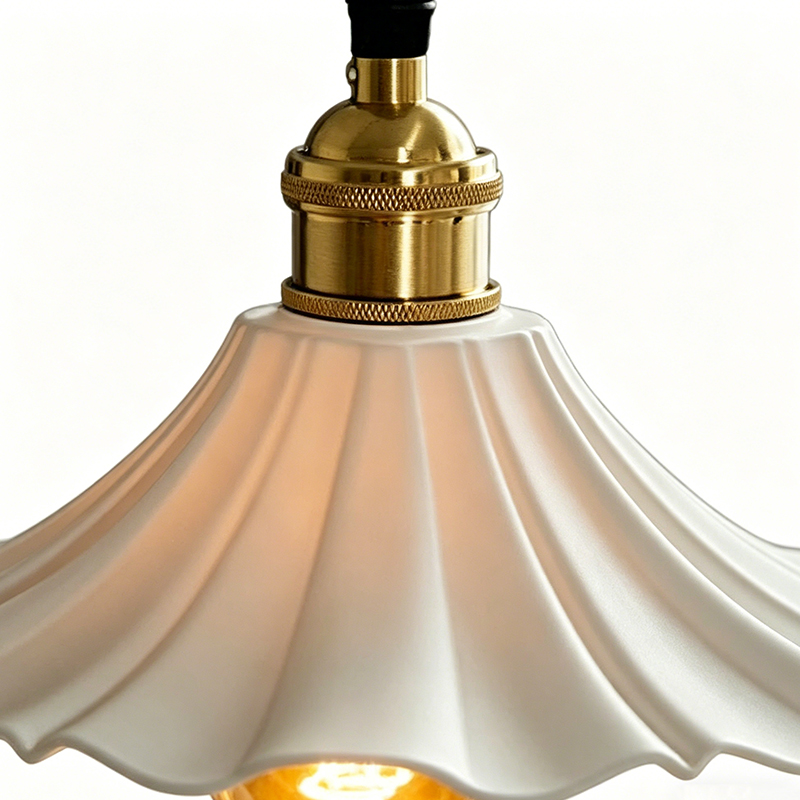 Brass & Ceramic Ruffled Pendant Light Duo - Image 2