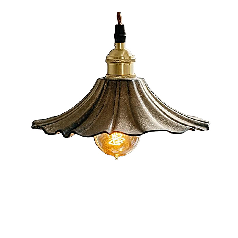 Brass & Ceramic Ruffled Pendant Light Duo - Image 7