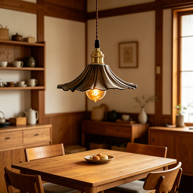 Brass & Ceramic Ruffled Pendant Light Duo - Image 5
