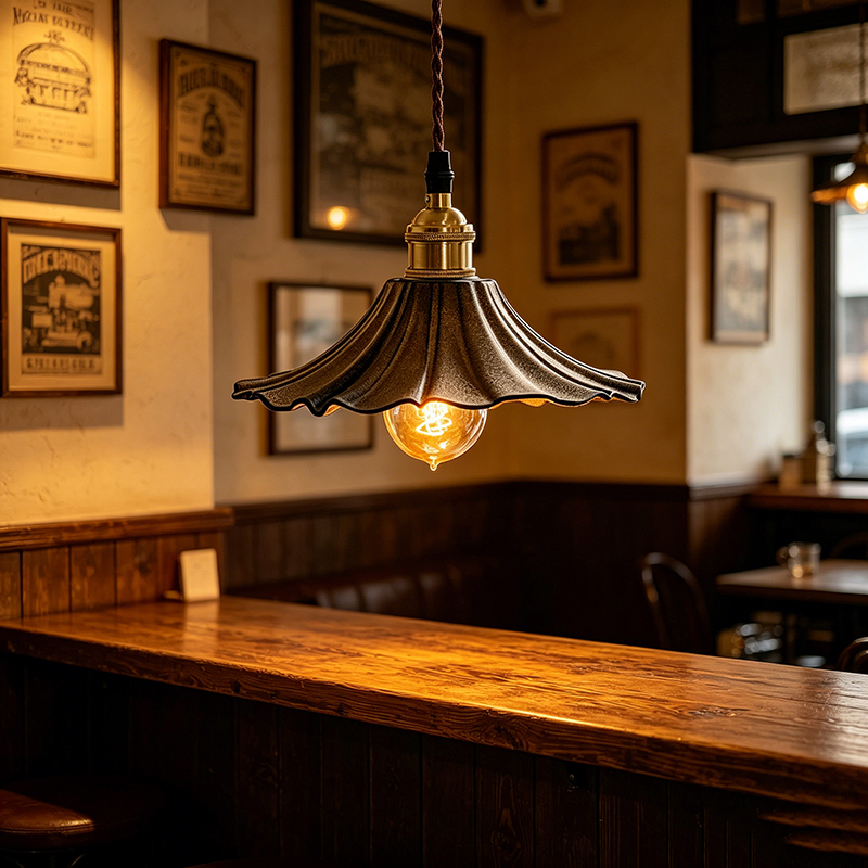 Brass & Ceramic Ruffled Pendant Light Duo - Image 4