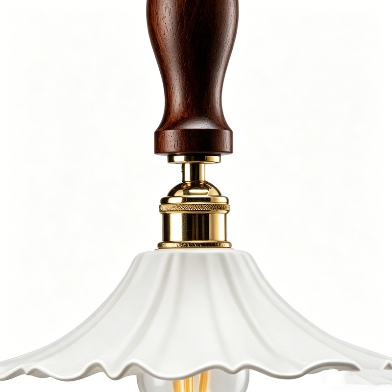 Brass, Wood & Ceramic Ruffled Pendant Light Set - Image 2