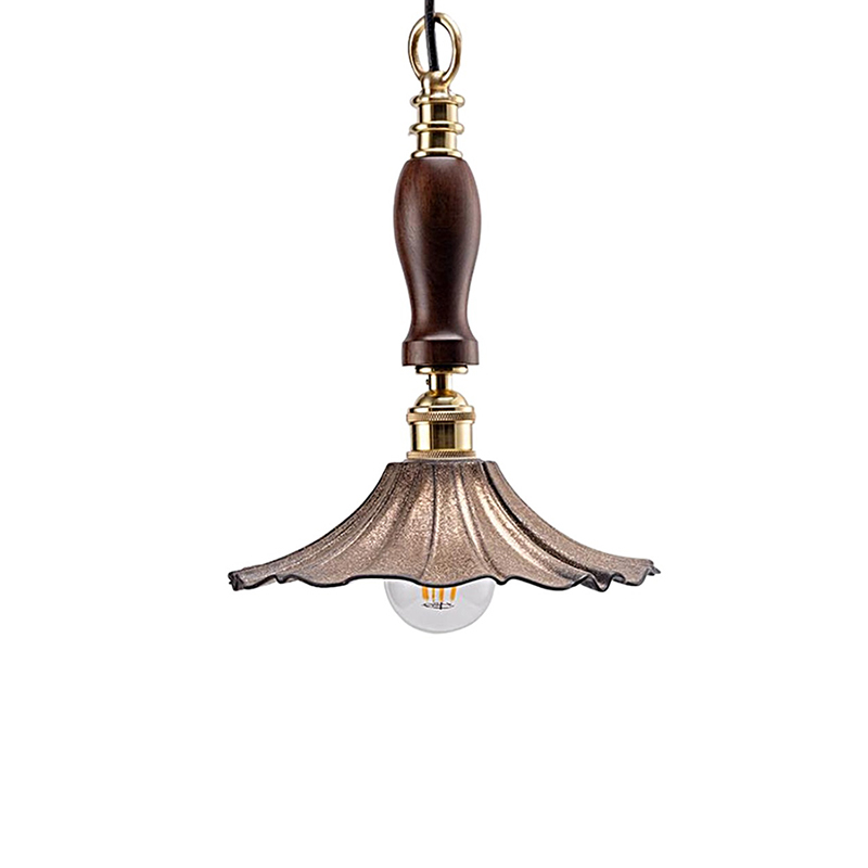 Brass, Wood & Ceramic Ruffled Pendant Light Set - Image 6