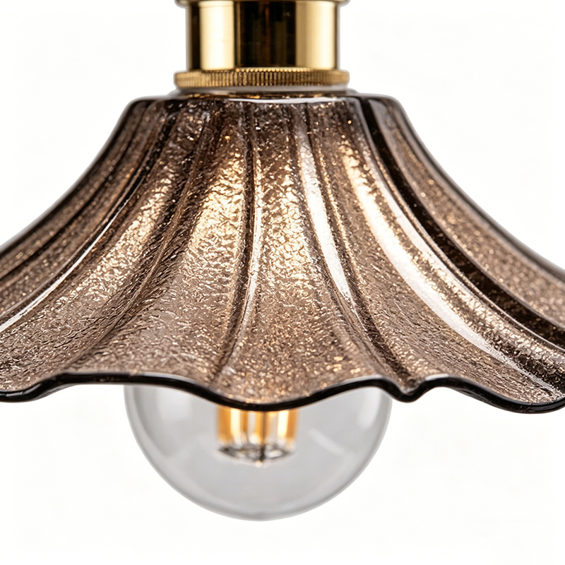 Brass, Wood & Ceramic Ruffled Pendant Light Set - Image 5