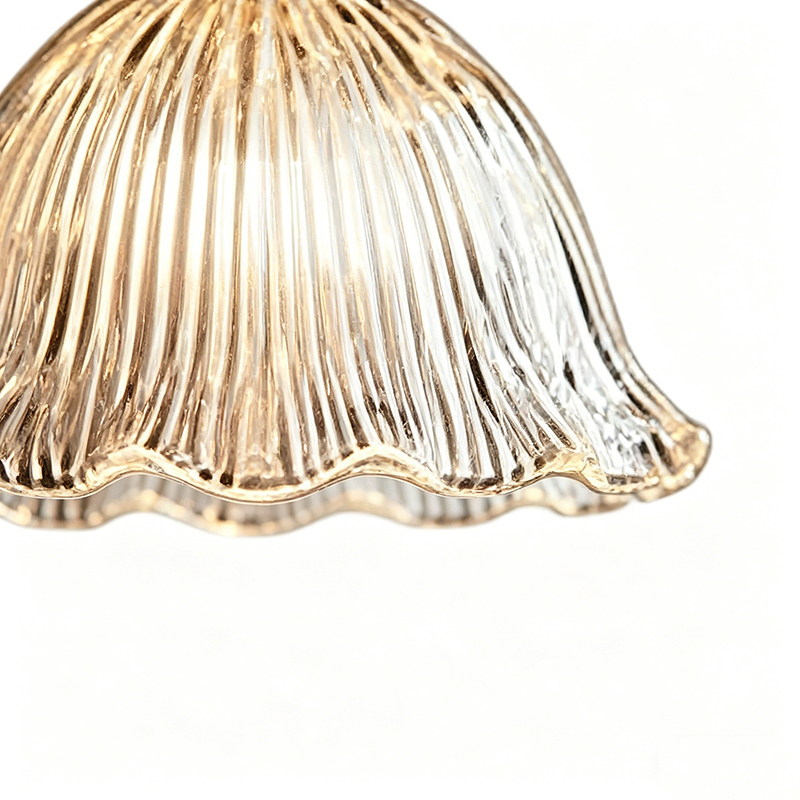 Brass & Ribbed Amber Glass Bell Pendant Light - Image 3