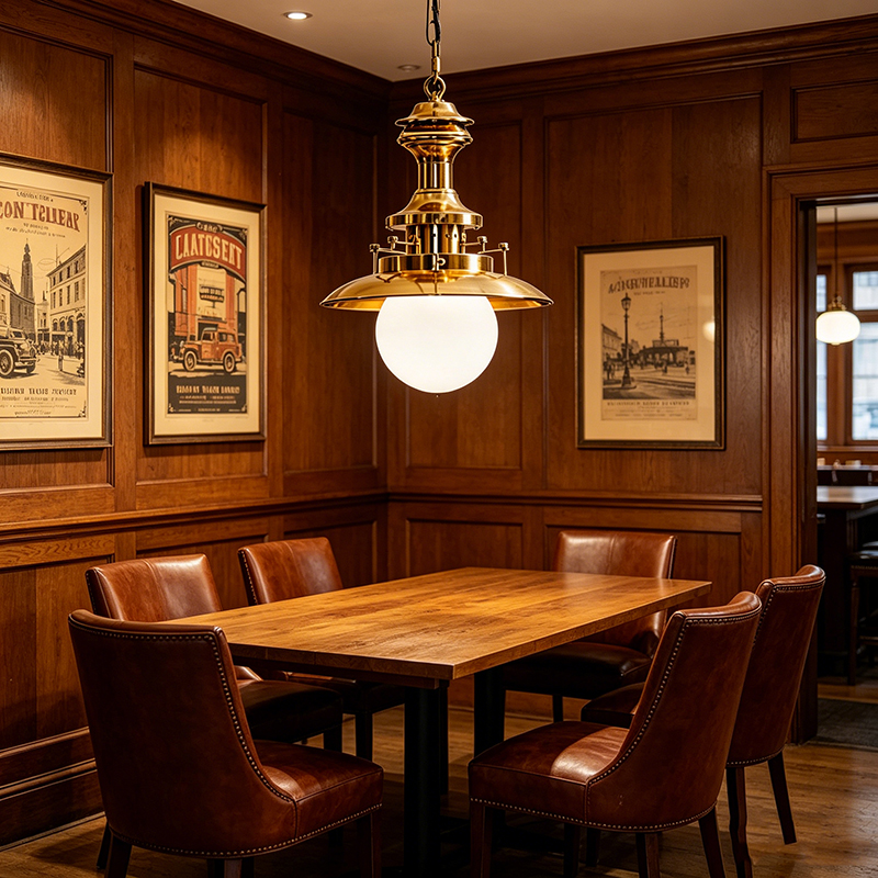 Nautical Brass & Opal Glass Pendant Lights, Vintage Ship Style Hanging Fixtures